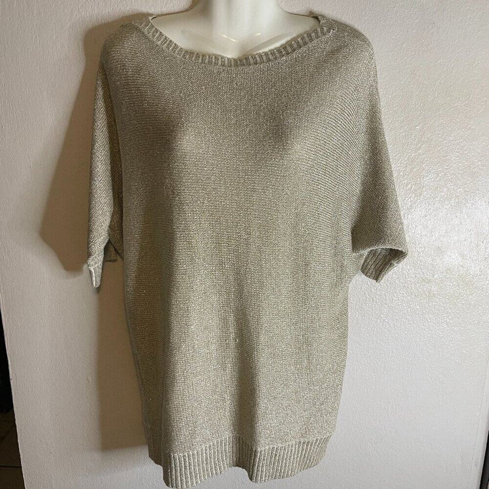 Ralph Lauren Black Label Gold Metallic Short Sleeve Linen Blend Knit Women M